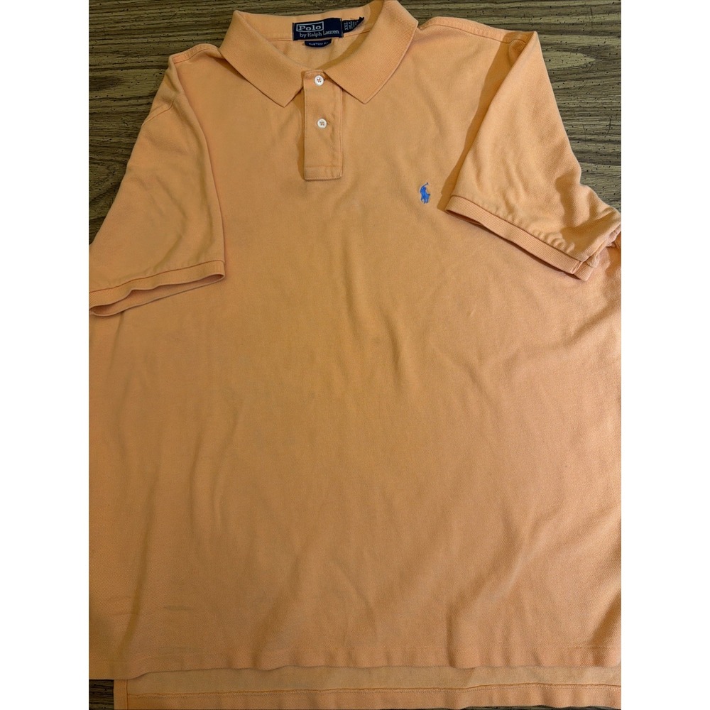 Polo Ralph Lauren Mens XXL Custom Fit Polo Shirt Orange Blue Pony